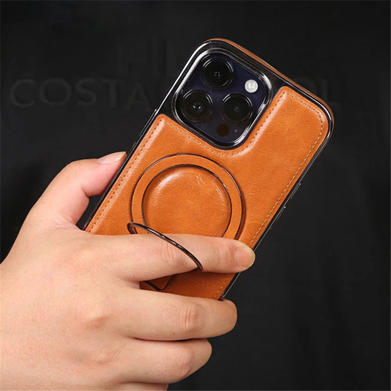 Luxury Leather Invisible Stand iPhone Case