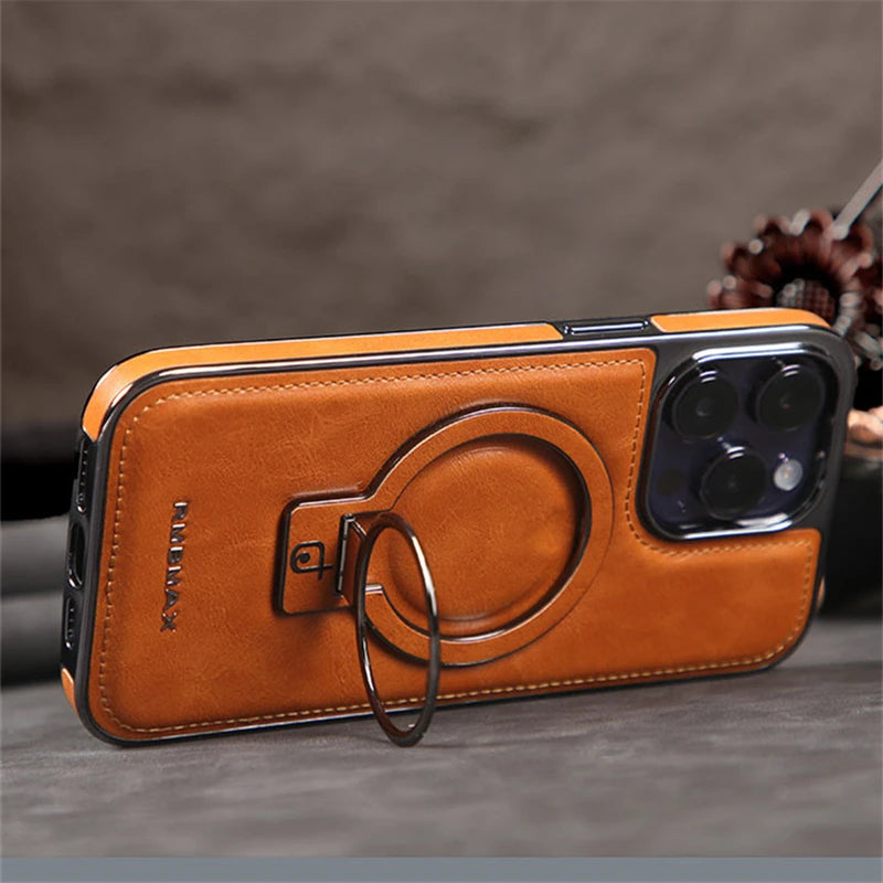 Luxury Leather Invisible Stand iPhone Case