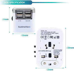 Power Plug Adapter (White) - 4 USB Ports Wall Charger - Fast Charging Adapter for 150 Countries - Multi Port Electric Plug - Type C Type a Type G Type I F for Uk Japan China Eu European by