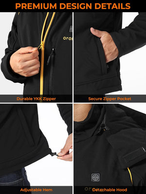 Men'S Soft Shell Heated Jacket with Detachable Hood and Battery Pack