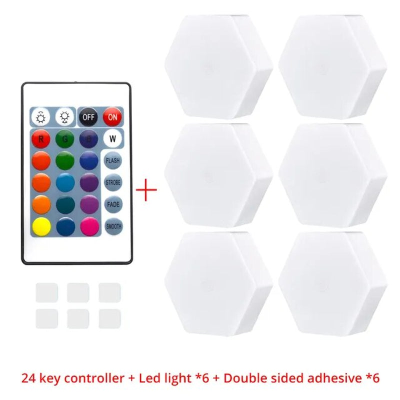 RGB LED Quantum Hexagon Light Touch Sensor Wall Lamp DC 5V Honeycomb Colorful Modular Control Night for Bedroom Decoration