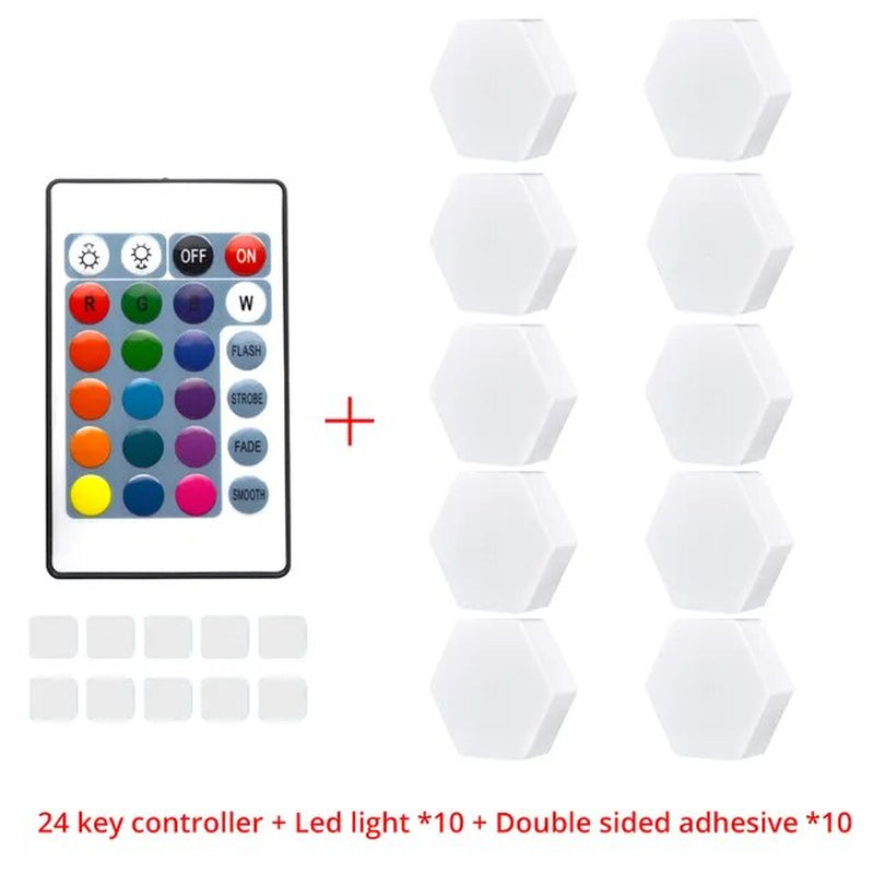 RGB LED Quantum Hexagon Light Touch Sensor Wall Lamp DC 5V Honeycomb Colorful Modular Control Night for Bedroom Decoration