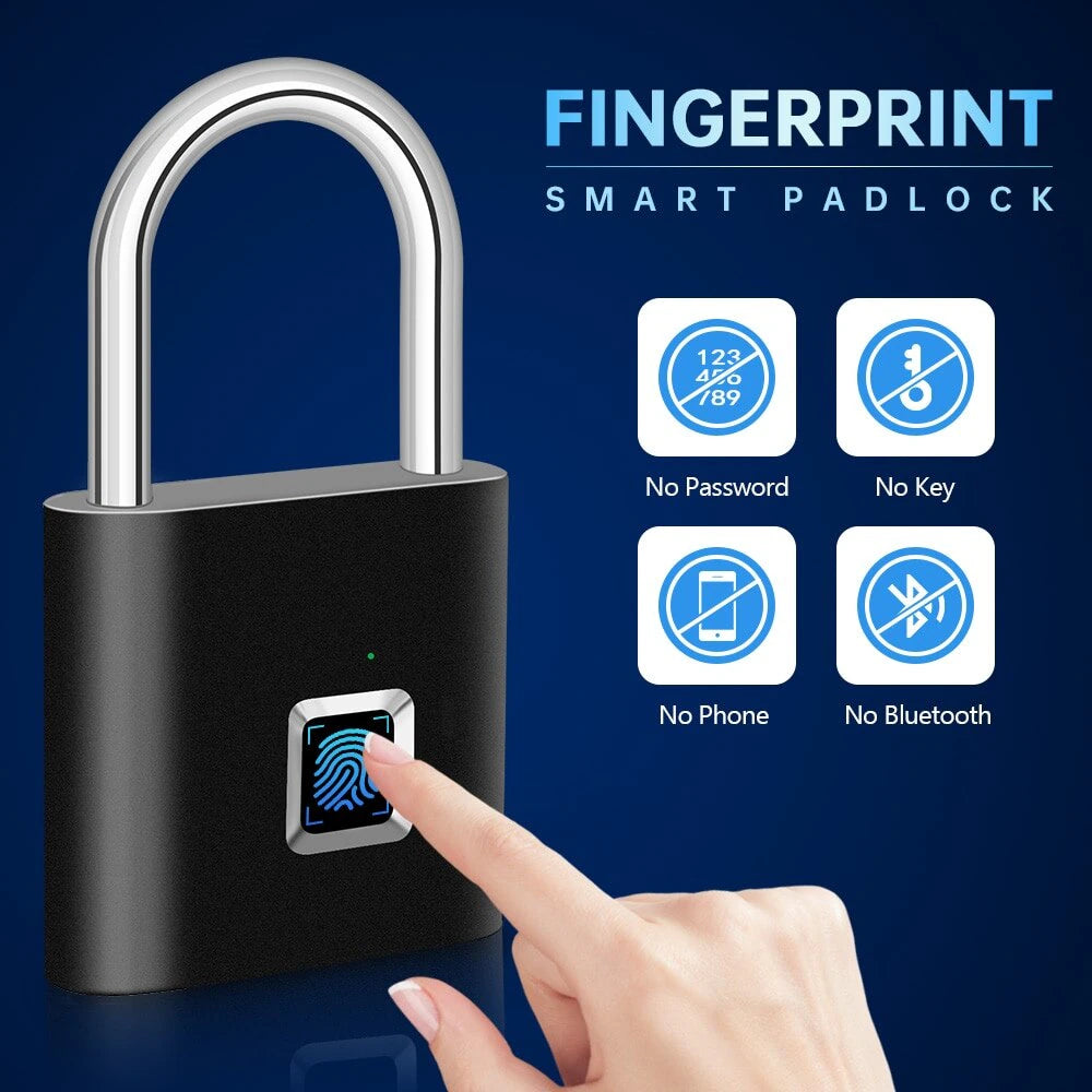 Fingerprint Lock Keyless Waterproof Anti-Theft Smart Lock Fingerprint Padlock Zinc Alloy Intelligent Safety Electronic Doorlock