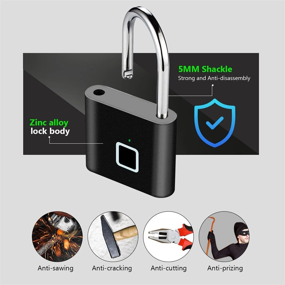 Fingerprint Lock Keyless Waterproof Anti-Theft Smart Lock Fingerprint Padlock Zinc Alloy Intelligent Safety Electronic Doorlock