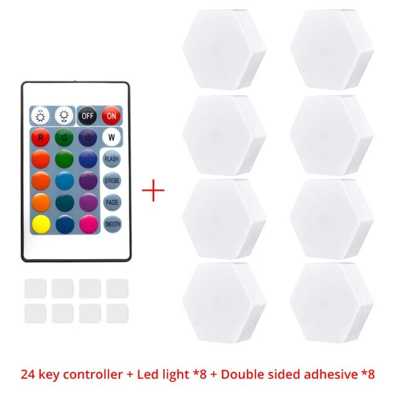 RGB LED Quantum Hexagon Light Touch Sensor Wall Lamp DC 5V Honeycomb Colorful Modular Control Night for Bedroom Decoration